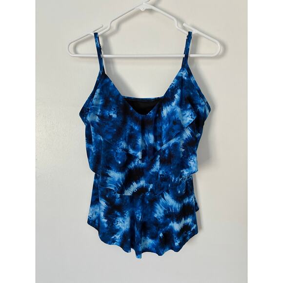 Aqua Green Other - Aqua Green Blue Tie Dye Layered V-Neck Tankini Built In Shelf Bra Size L